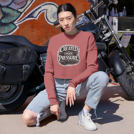 Cropped Sweatshirt — "Created Under Pressure" Retro Badge